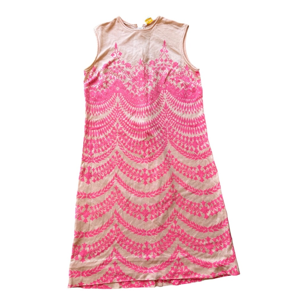 Vintage Pink Peach Damask‎ Chevron Knit Sleeveless Shift Mini Dress